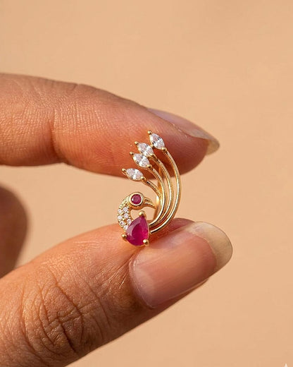 Charvi Blossom CZ Statement Ear Cuff - Ruby Red - image 2