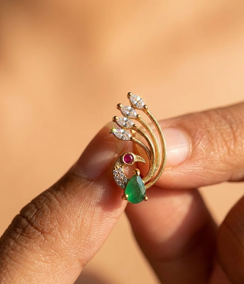 Emerald Nakshatra CZ Statement Ear Cuffs - Emerald Green - image 2