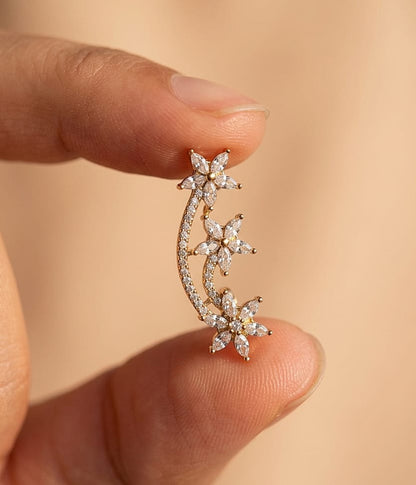Malati Triple Floral Nakshatra Ear Cuff - Clear/White - image 2