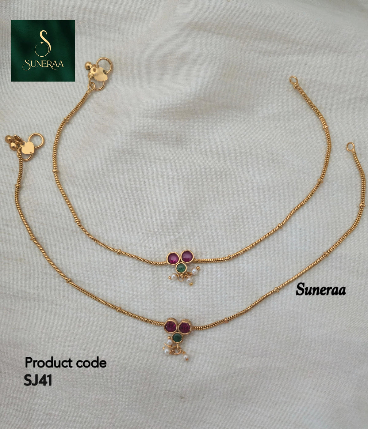 Kavya Classic Ruby-Emerald Anklets - image 9
