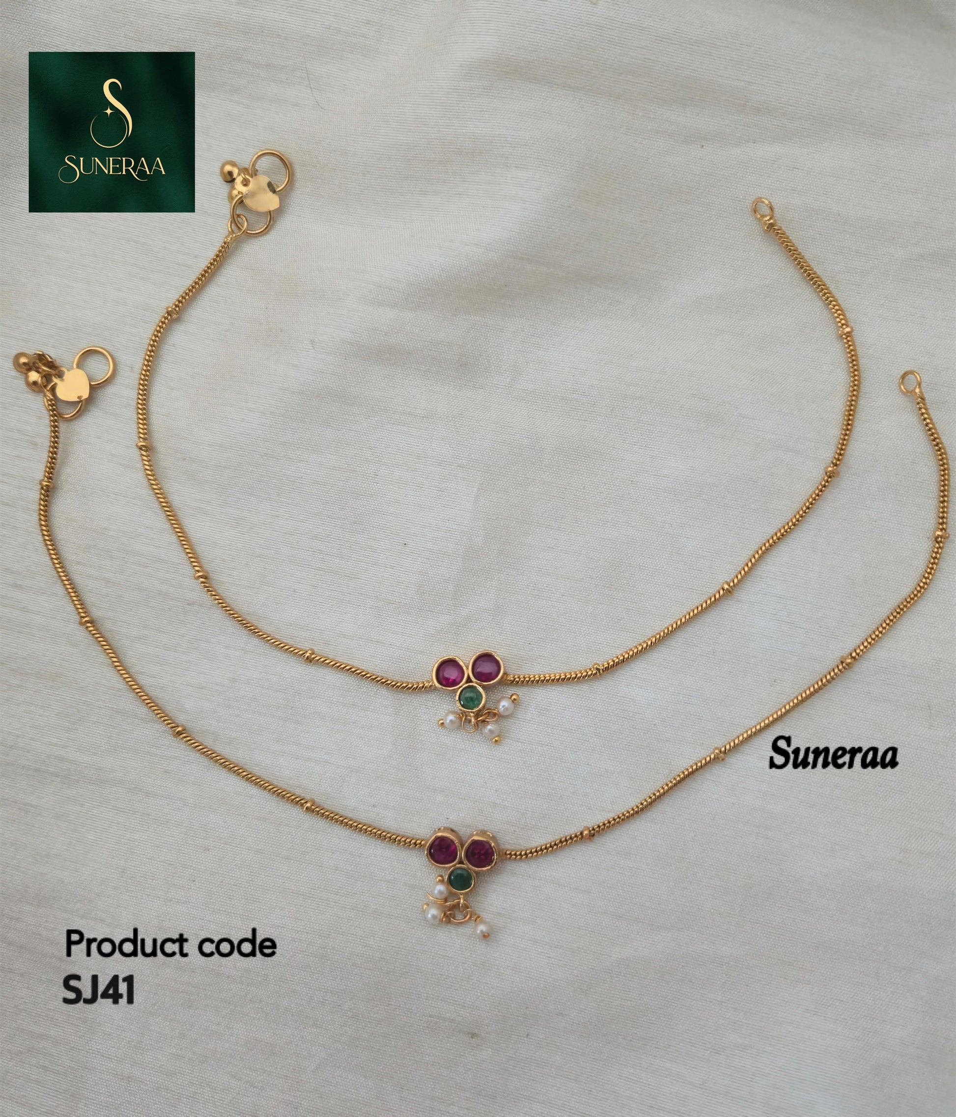 Kavya Classic Ruby-Emerald Anklets - image 9