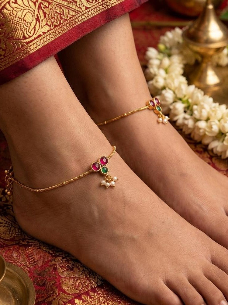 Kavya Classic Ruby-Emerald Anklets - image 1