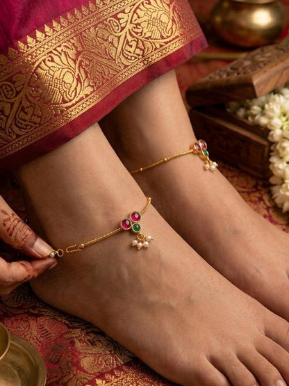 Kavya Classic Ruby-Emerald Anklets - image 2