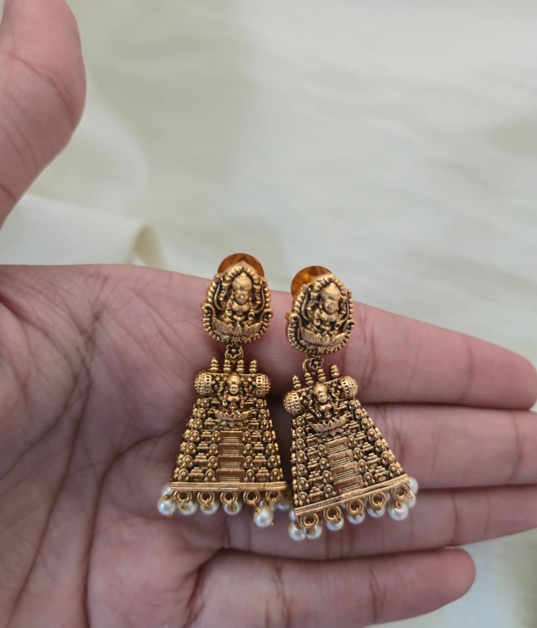 Temple Drop Earrings - matte gold - image 5