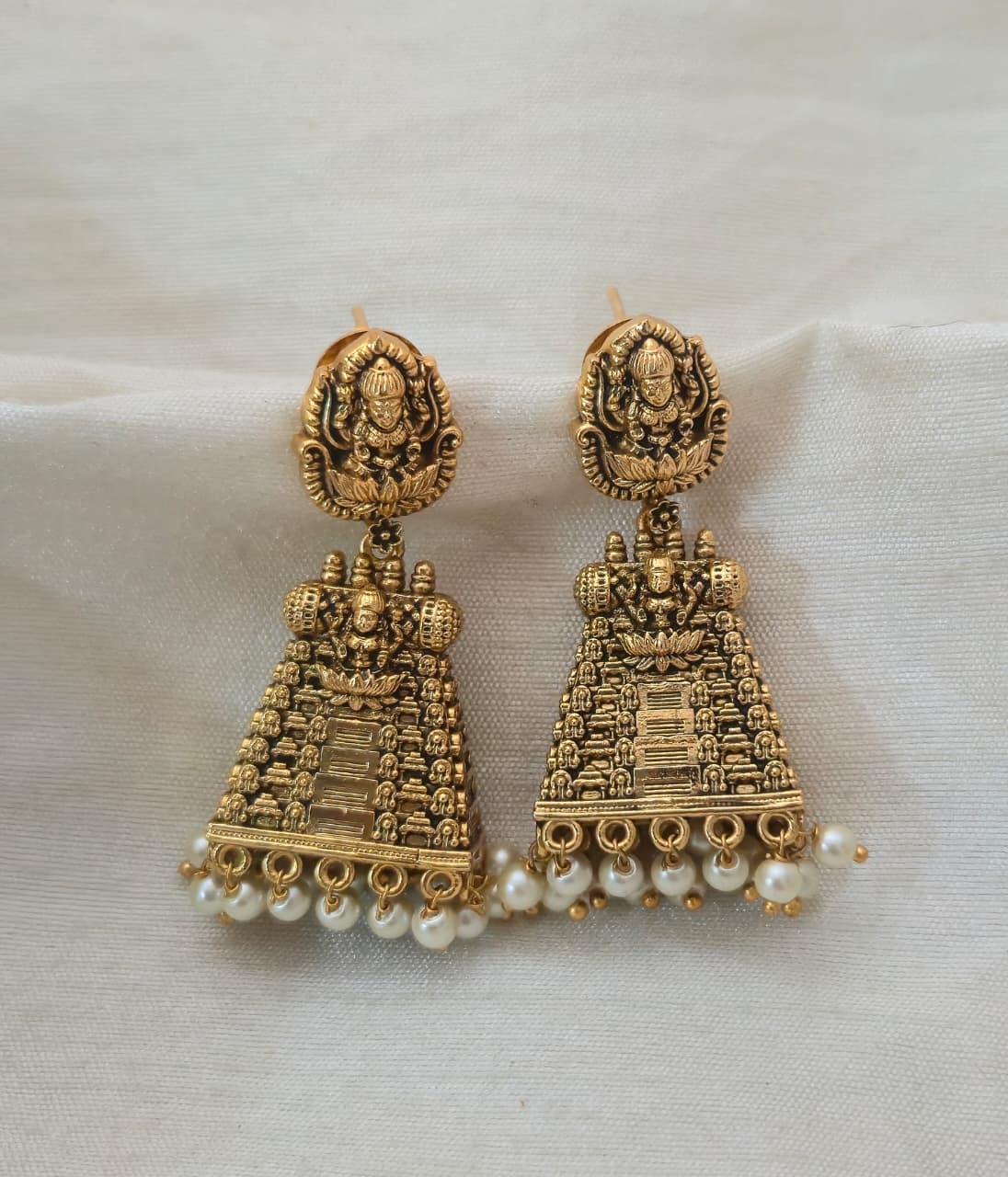 Temple Drop Earrings - matte gold - image 2
