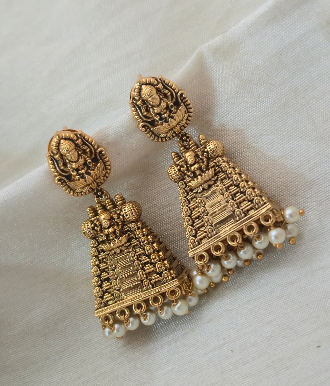 Temple Drop Earrings - matte gold - image 3