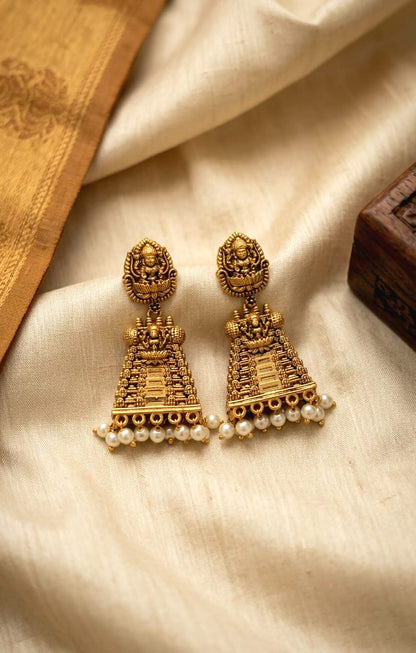 Temple Drop Earrings - matte gold - image 1