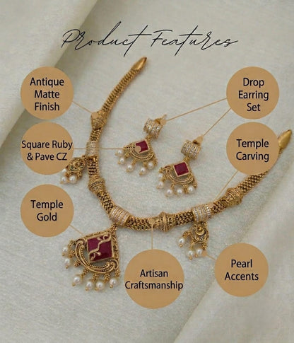 Ruhi Antique CZ Pearl Choker Set - Ruby Red - image 5