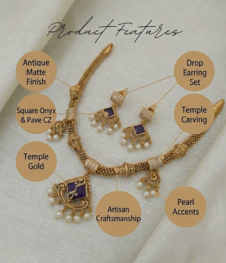Ruhi Antique CZ Pearl Choker Set - PURPLE - image 6