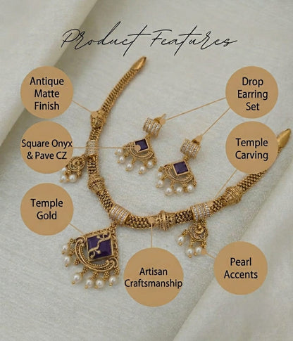 Ruhi Antique CZ Pearl Choker Set - PURPLE - image 6
