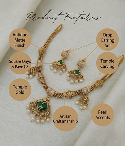 Ruhi Antique CZ Pearl Choker Set - Emerald Green - image 6