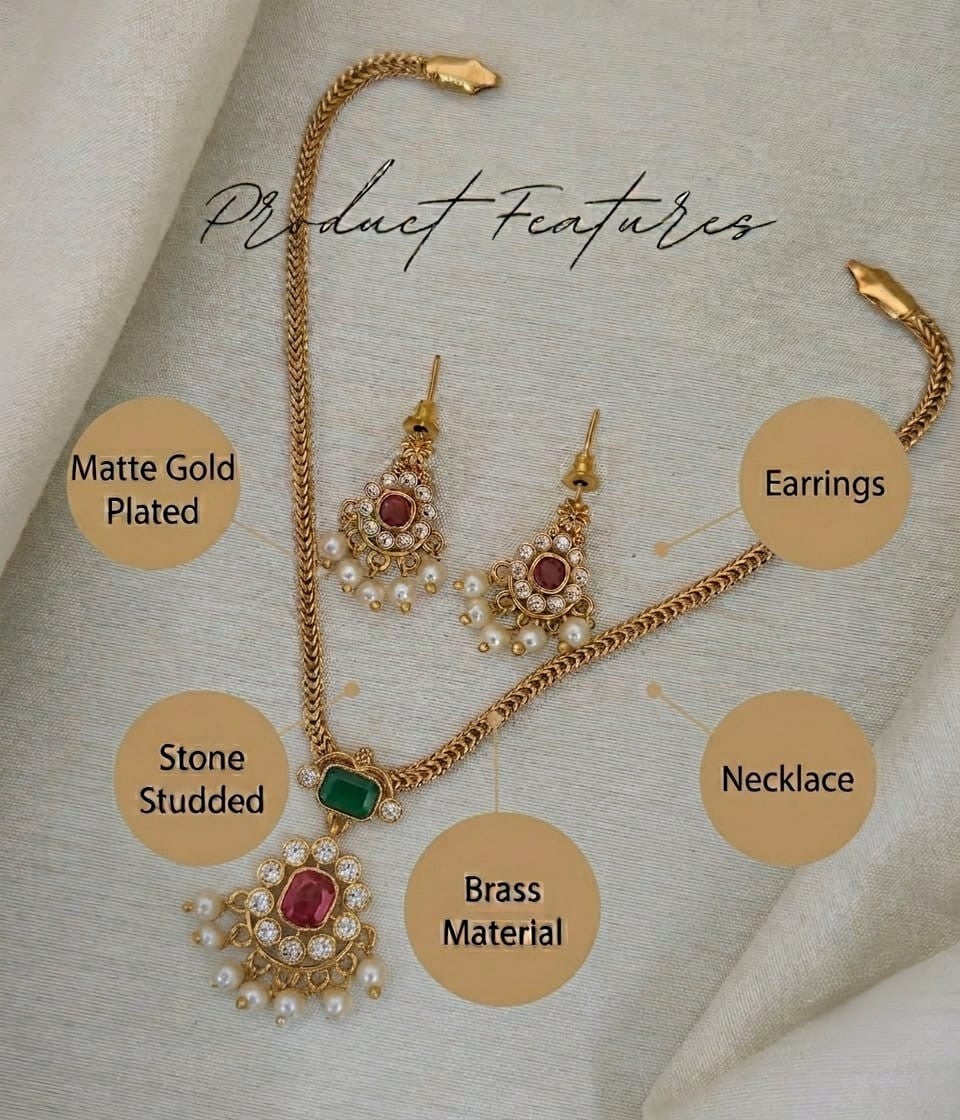 Emerald Nakshatra CZ Short Necklace Set - image 6