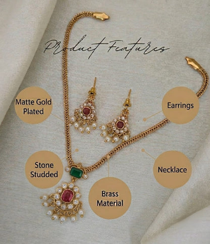 Emerald Nakshatra CZ Short Necklace Set - image 6