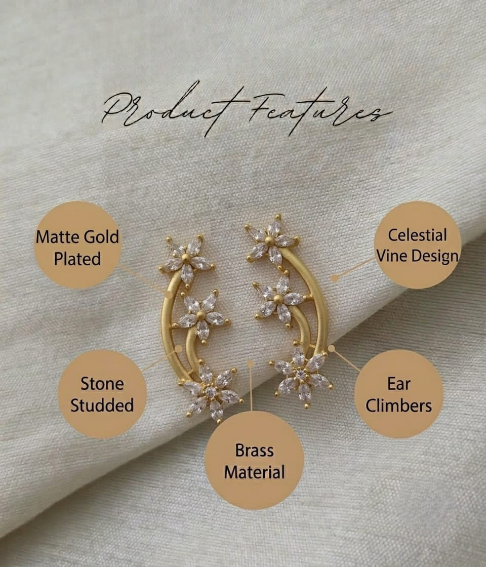 Malati Triple Floral Nakshatra Ear Cuff - Clear/White - image 8