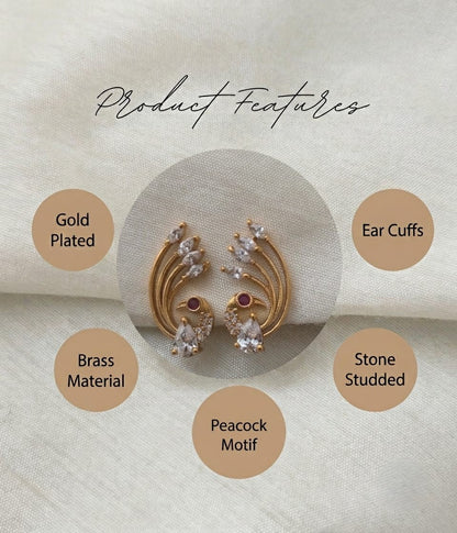 Peacock Feather Nakshatra CZ Ear Cuff - Clear/White - image 8