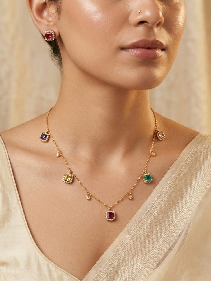 Rectangular Gemstone Pendant Set - Image 1