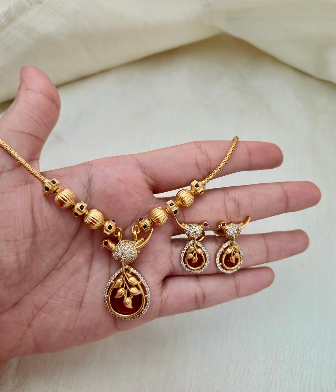Leafy Peacock Pendant Set - Image 5