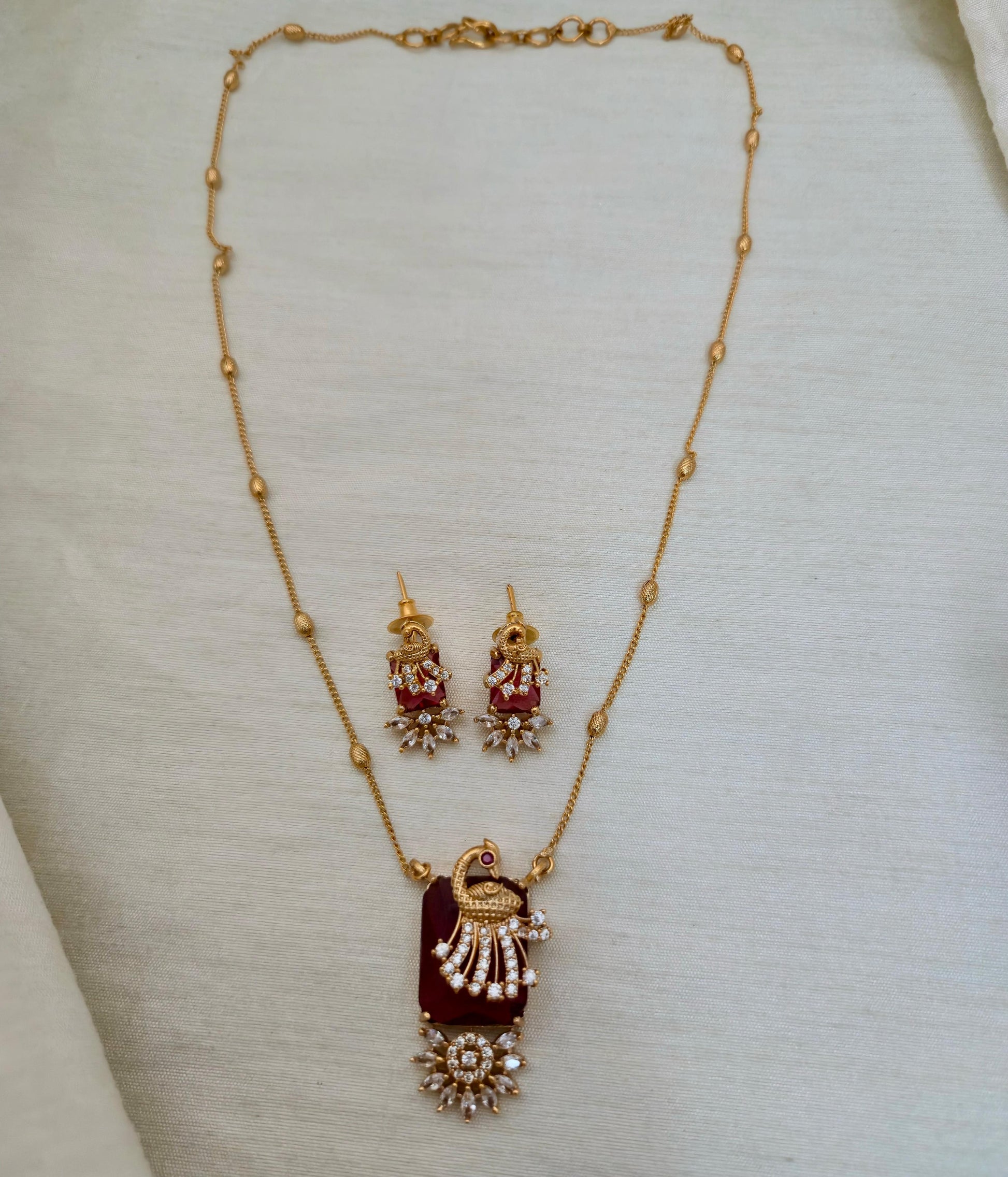 Rectangular Peacock Pendant Set - Image 2