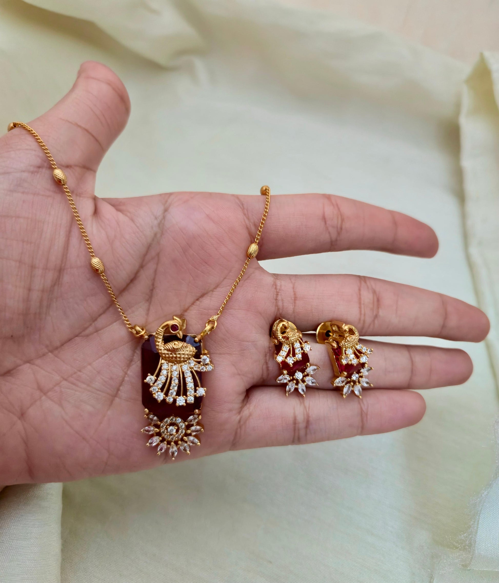 Rectangular Peacock Pendant Set - Image 5