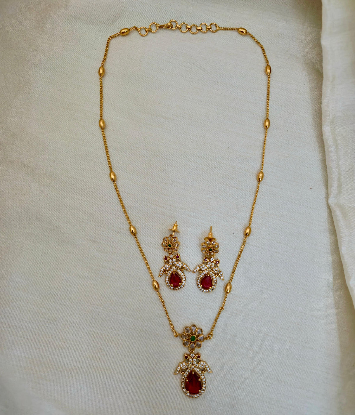 Pear Drop Peacock Pendant Set - Image 2