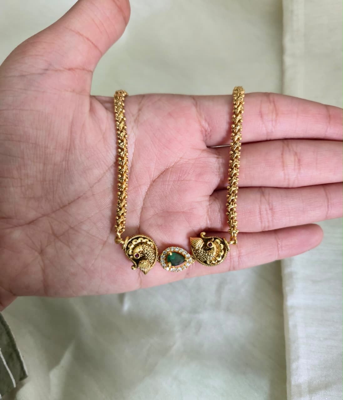 Anvika Emerald Peacock Chain - image 5